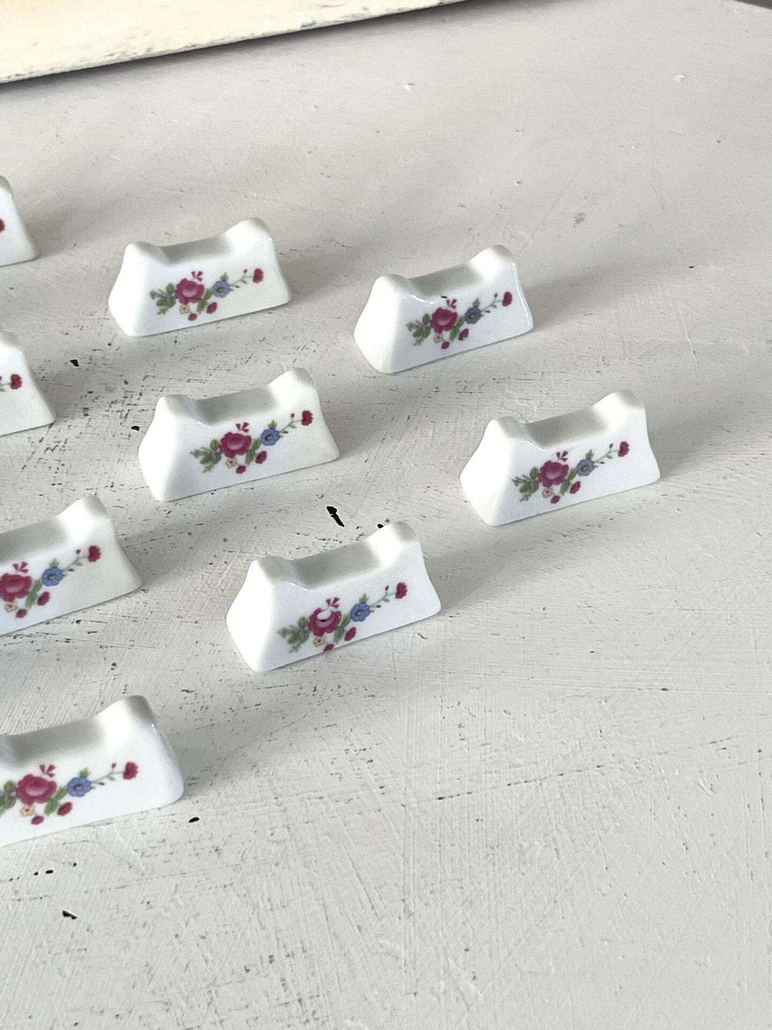 French Porcelain Knife Rests Set of 12 Floral Table Knife Holders