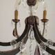French Art Deco 6-Light Green Finish Bronze Crystal & Glass Chandelier 5343