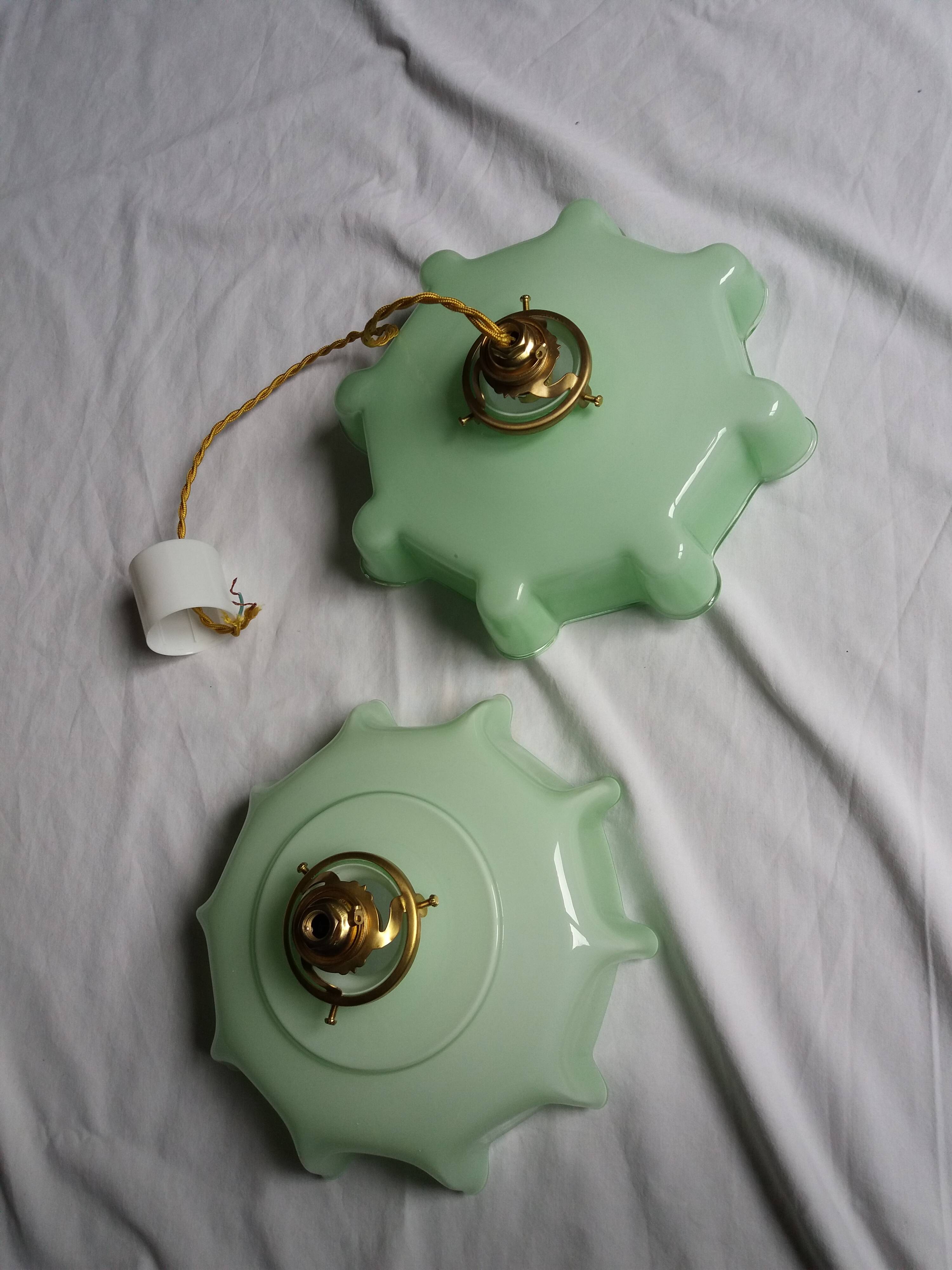 Suspensions abat jour opaline vert pastel