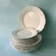 White plates in glazed red earth