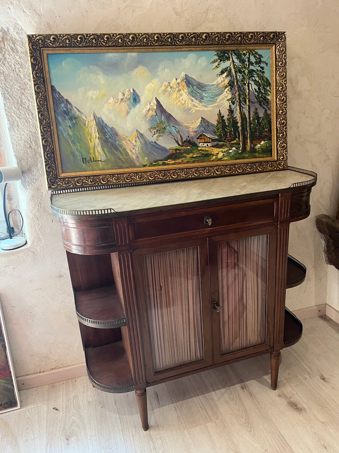 Antique marble and wood sideboard