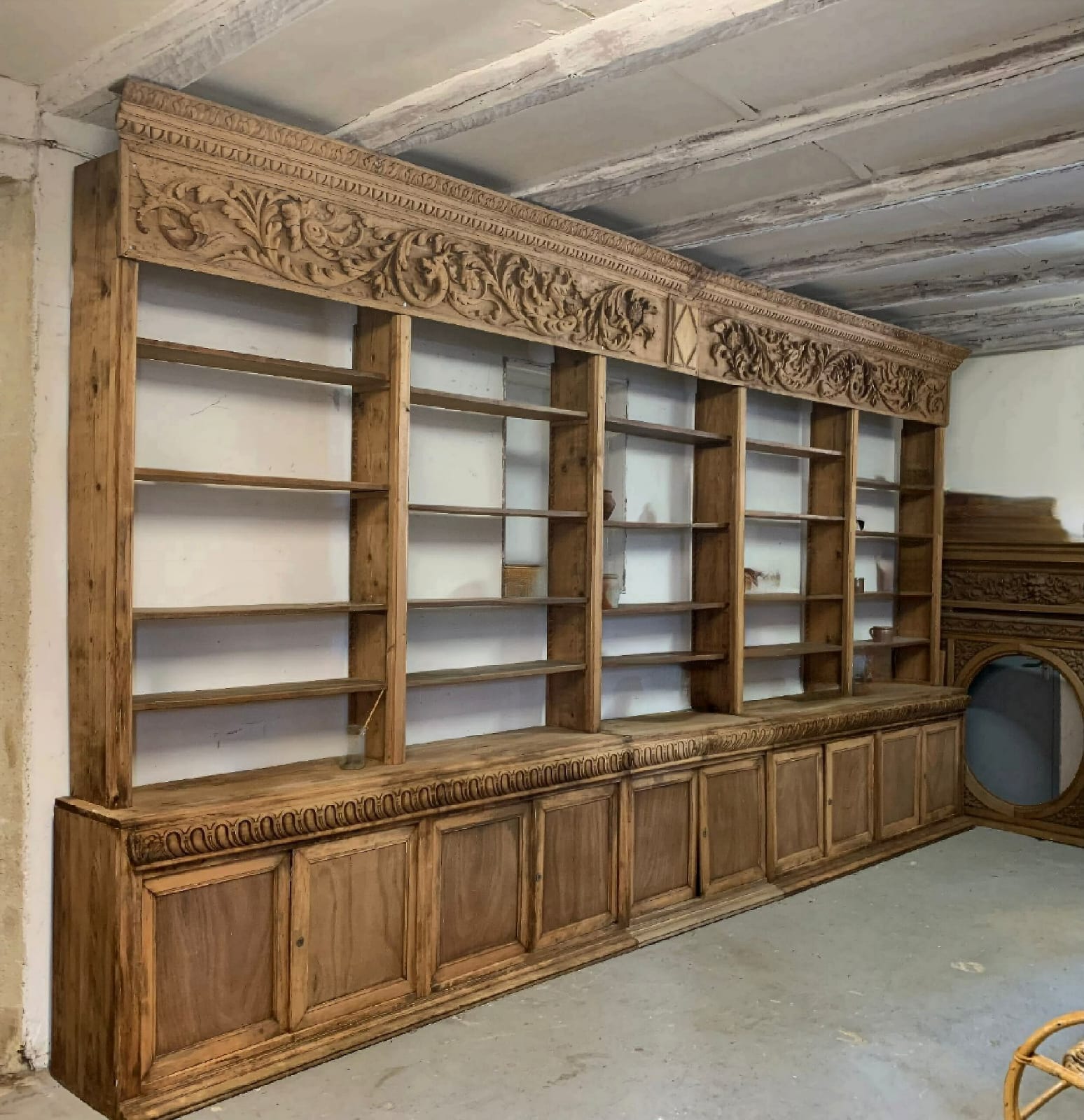 Large natural wood bookcase late nineteenth