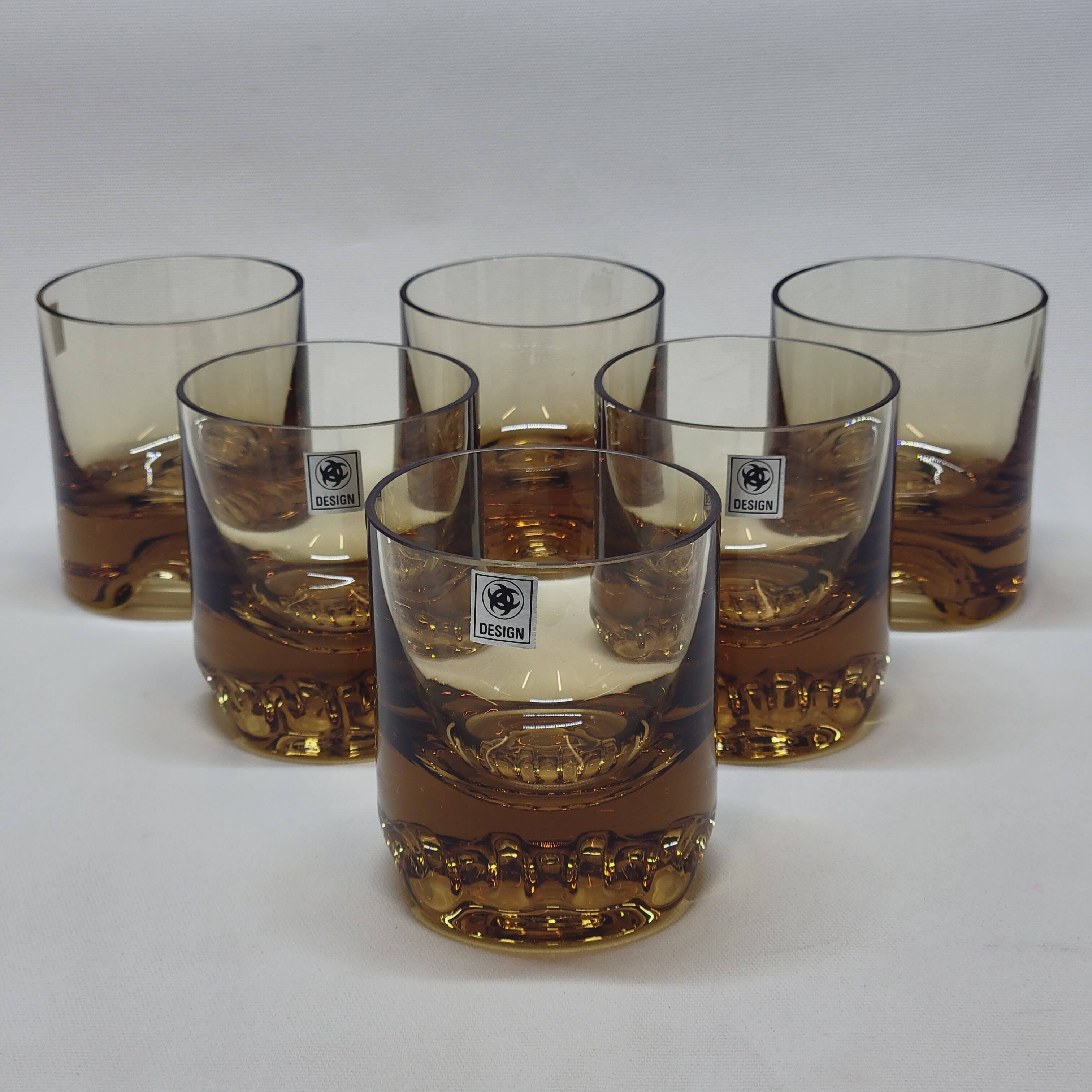 Verreries lorraines cristal set of 6 thick amber whiskey glasses vintage design