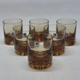 Verreries lorraines cristal set of 6 thick amber whiskey glasses vintage design