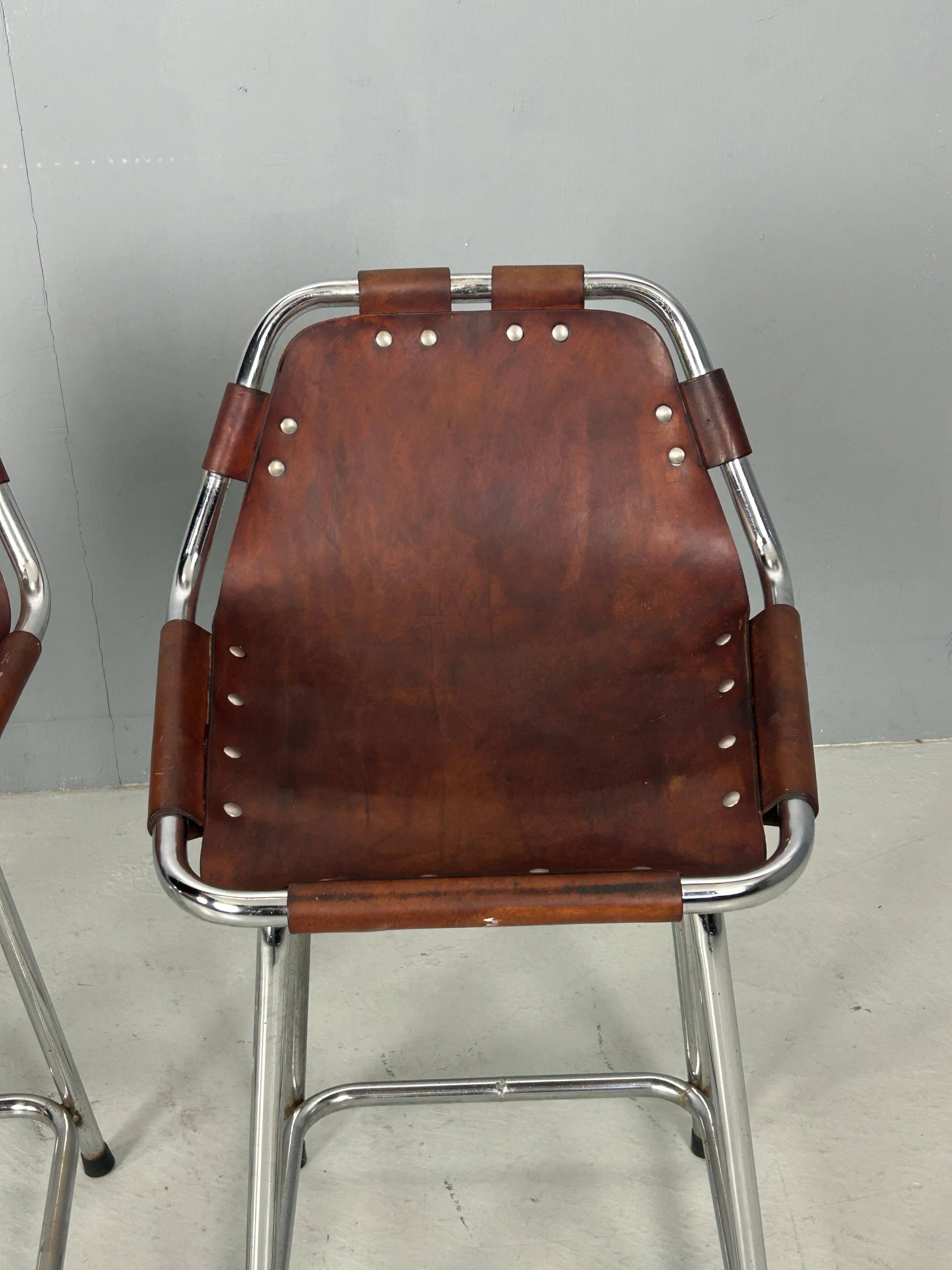 3x Leather Bar Stool for Les Arc Ski Resort, Selected by Charlotte Perriand