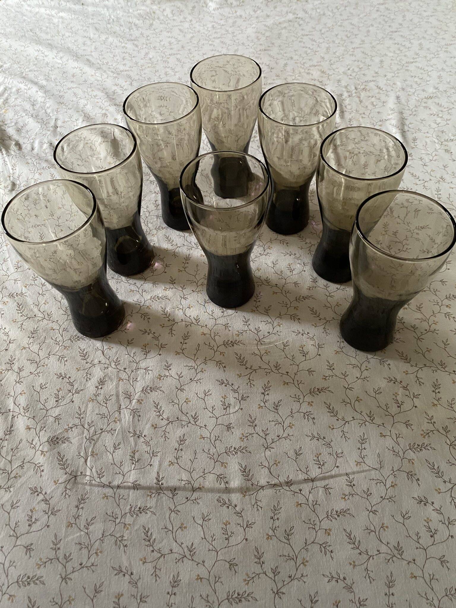 Set of 8 vintage smoked glasses