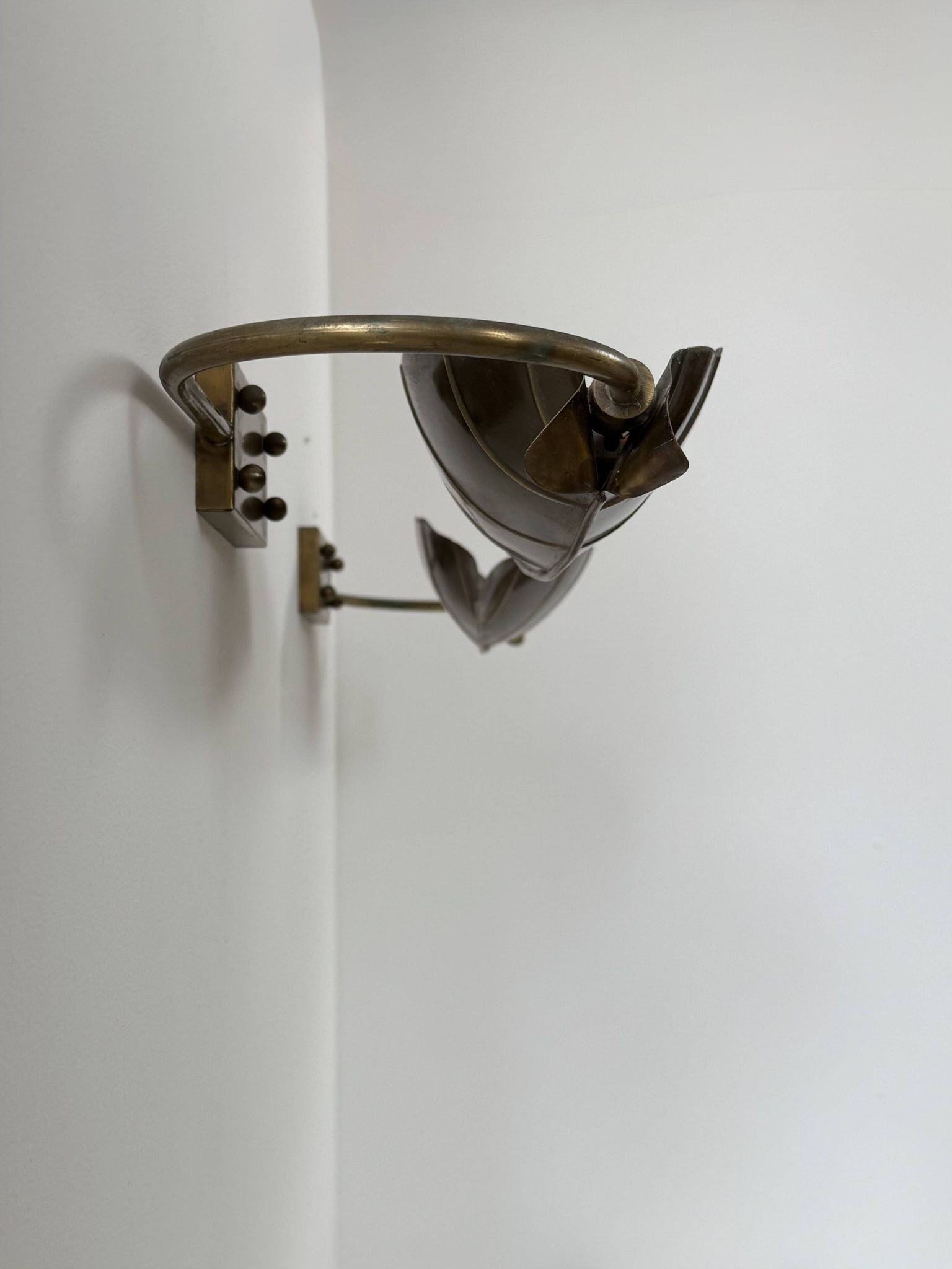 Pair of vintage wall lights, patinated brass, France, 1970.