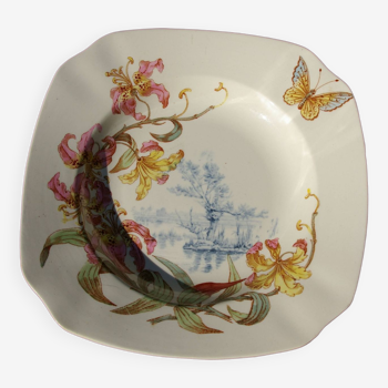 Assiette carrée en Faïence de Lunéville Art Nouveau