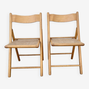 Pair of folding chairs with cane seat