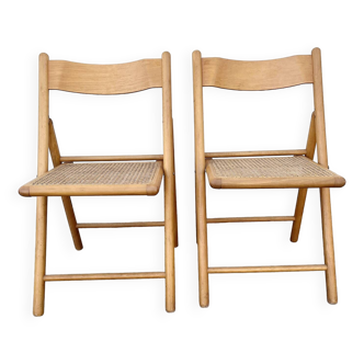 Pair of folding chairs with cane seat