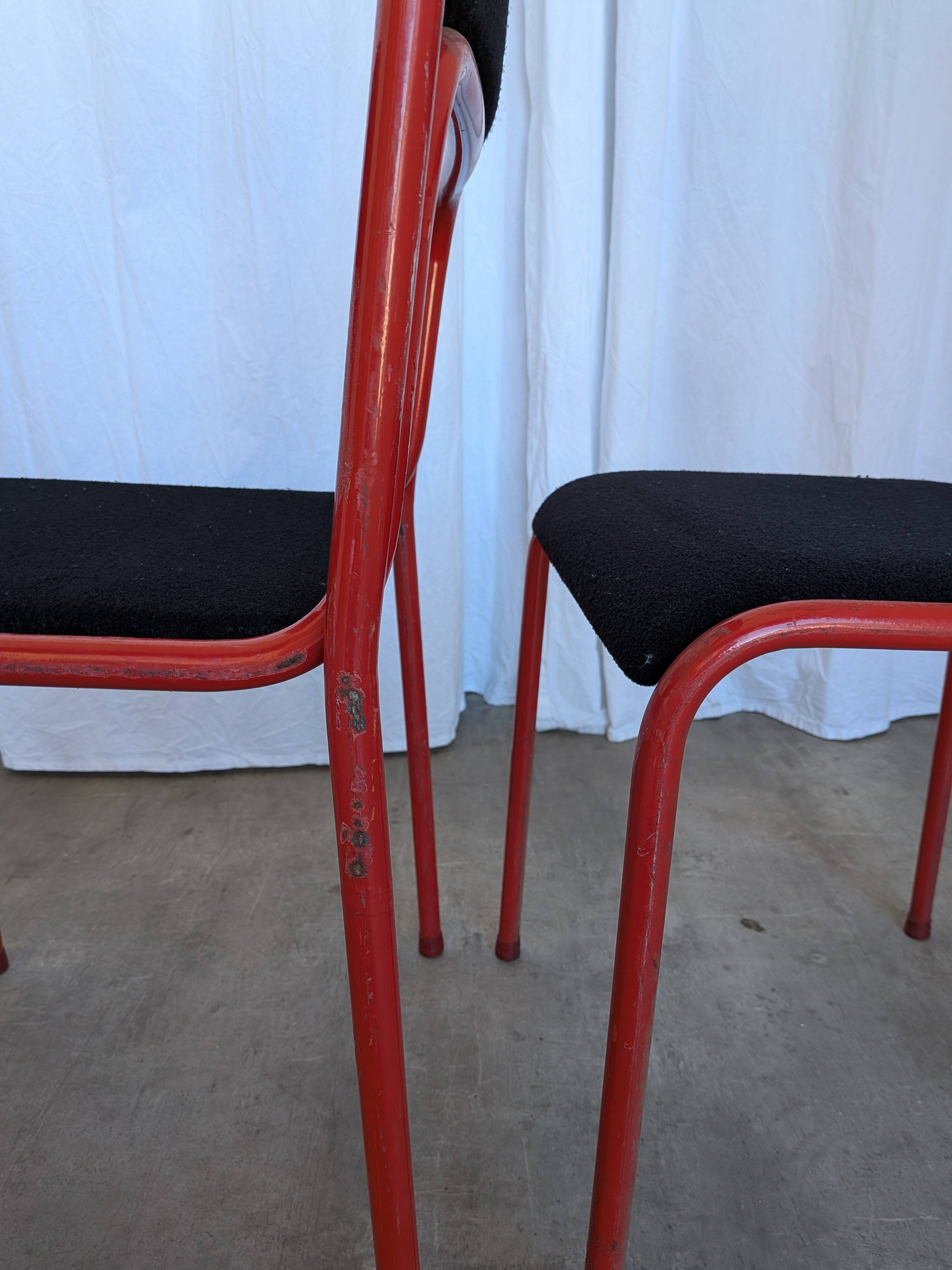 Set of 6 red & black metal chair: space age stackable dining chair baša