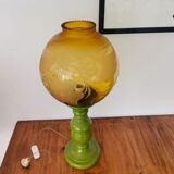 Lampe de table italienne en bois et verre jaune et vert jaune et vert du milieu du siècle