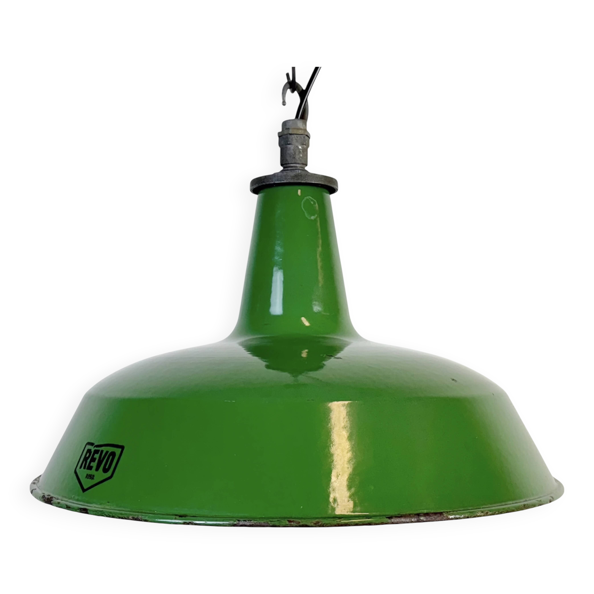 Industrial Green Enamel Factory Pendant Lamp from Revo, 1950s