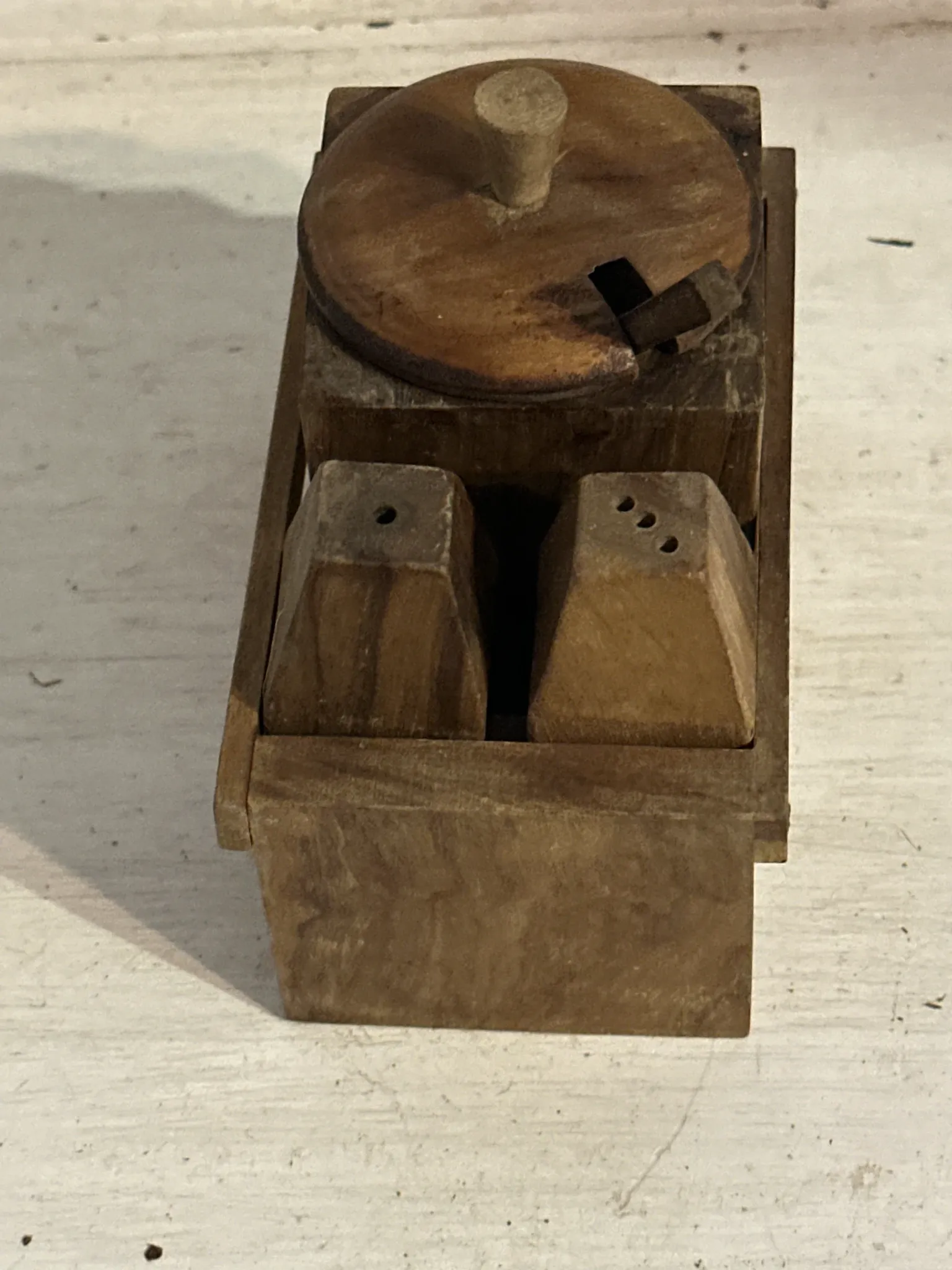Service à condiments brutaliste en bois – Mid-Century années 50