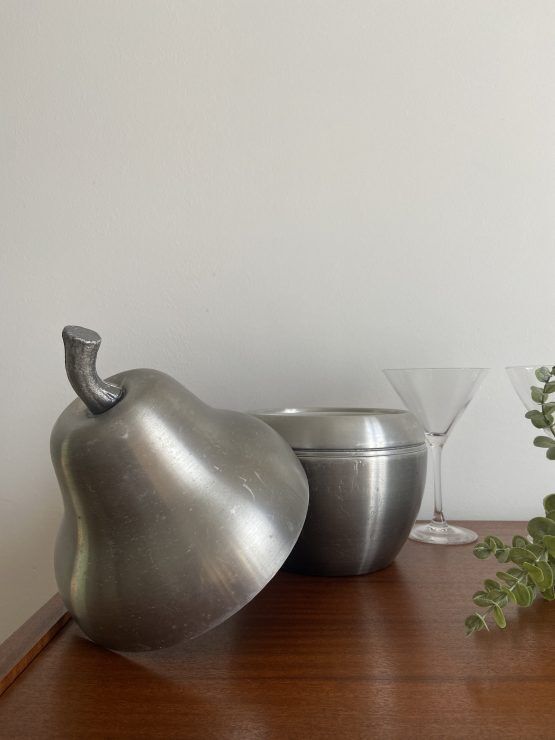 PEAR IN ALUMINUM BRUSH ICE BUCKET MADE IN ITALY AROUND 1970