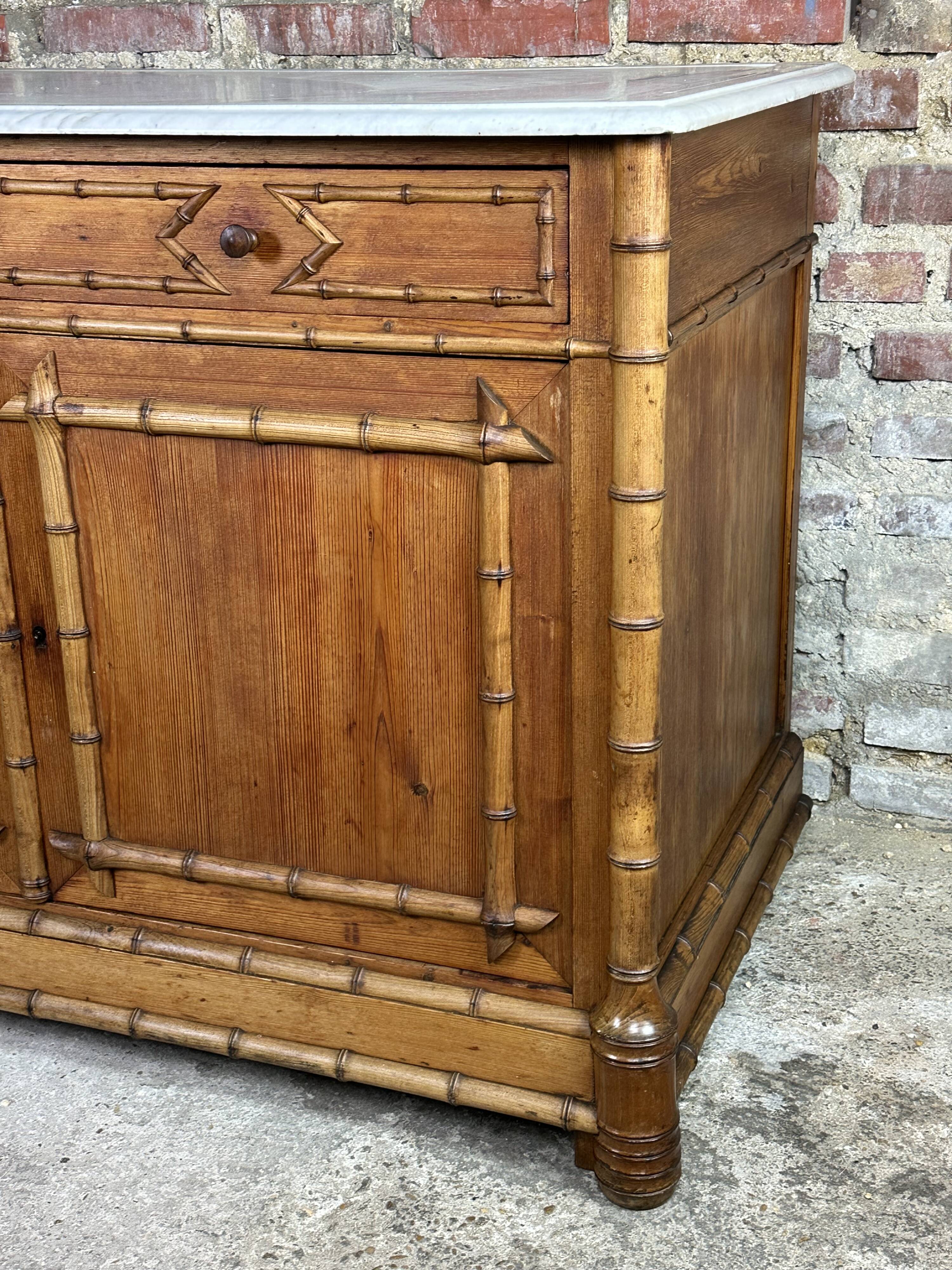 Bamboo-style pine sideboard and marble top early nineteenth century