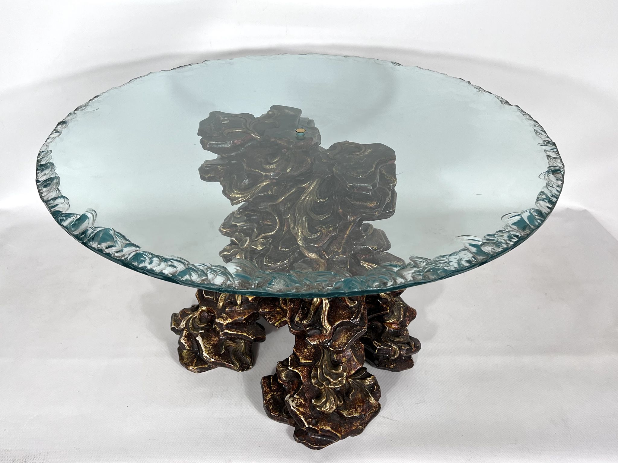 Vintage Italian wood and glass coffee table from 70s