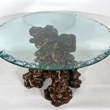 Vintage Italian wood and glass coffee table from 70s