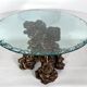 Vintage Italian wood and glass coffee table from 70s