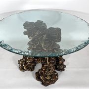 Vintage Italian wood and glass coffee table from 70s