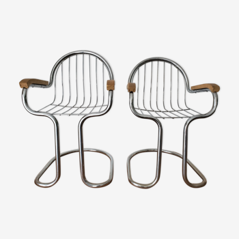 Set of iron and wood armchairs