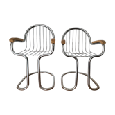 Set of iron and wood armchairs