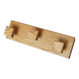 Vintage Scandinavian wall-mounted coat rack in pine - 3 square hooks