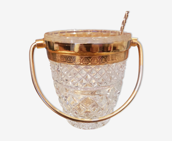 Seau à caviar et sa cuillere doré à l'or fin