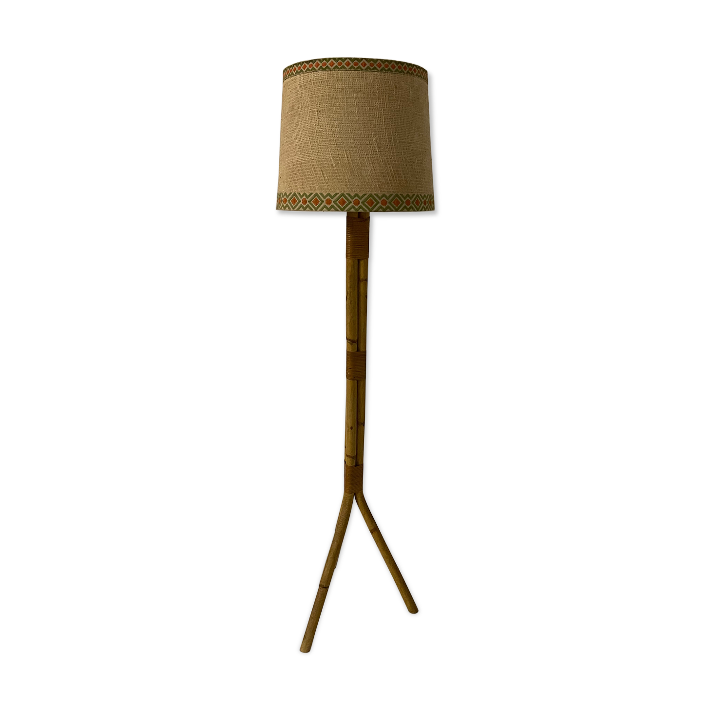 Vintage tripod rattan floor lamp