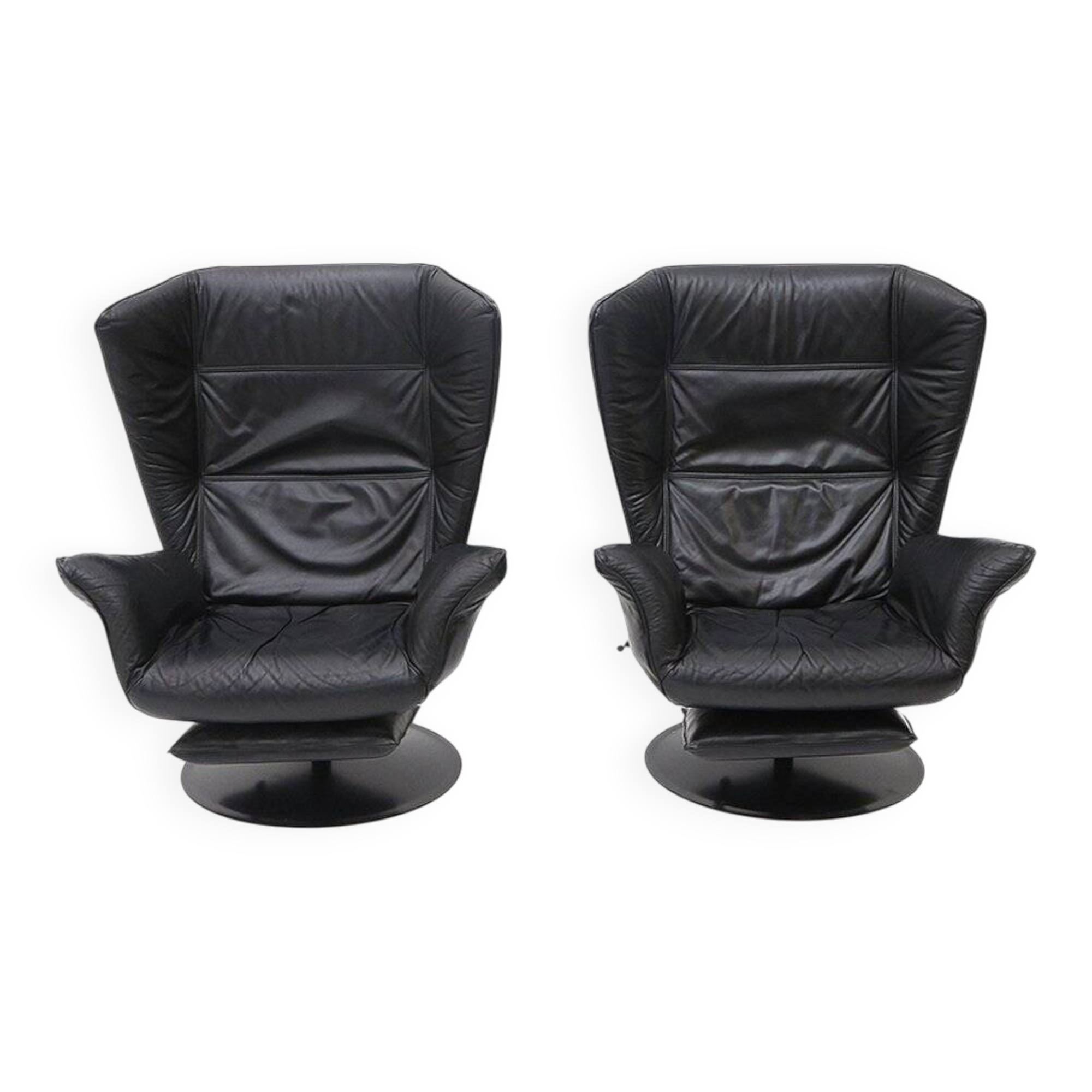 Set of black leather reclining chairs, 1970s.