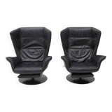 Set of black leather reclining chairs, 1970s.