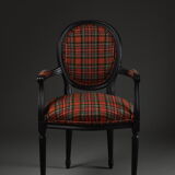 Medallion Chair with Tartan Fabric, Early XXth century