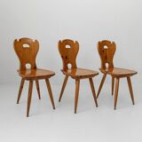 Set of 3 vintage wooden farmhouse chairs from the 1960s.
