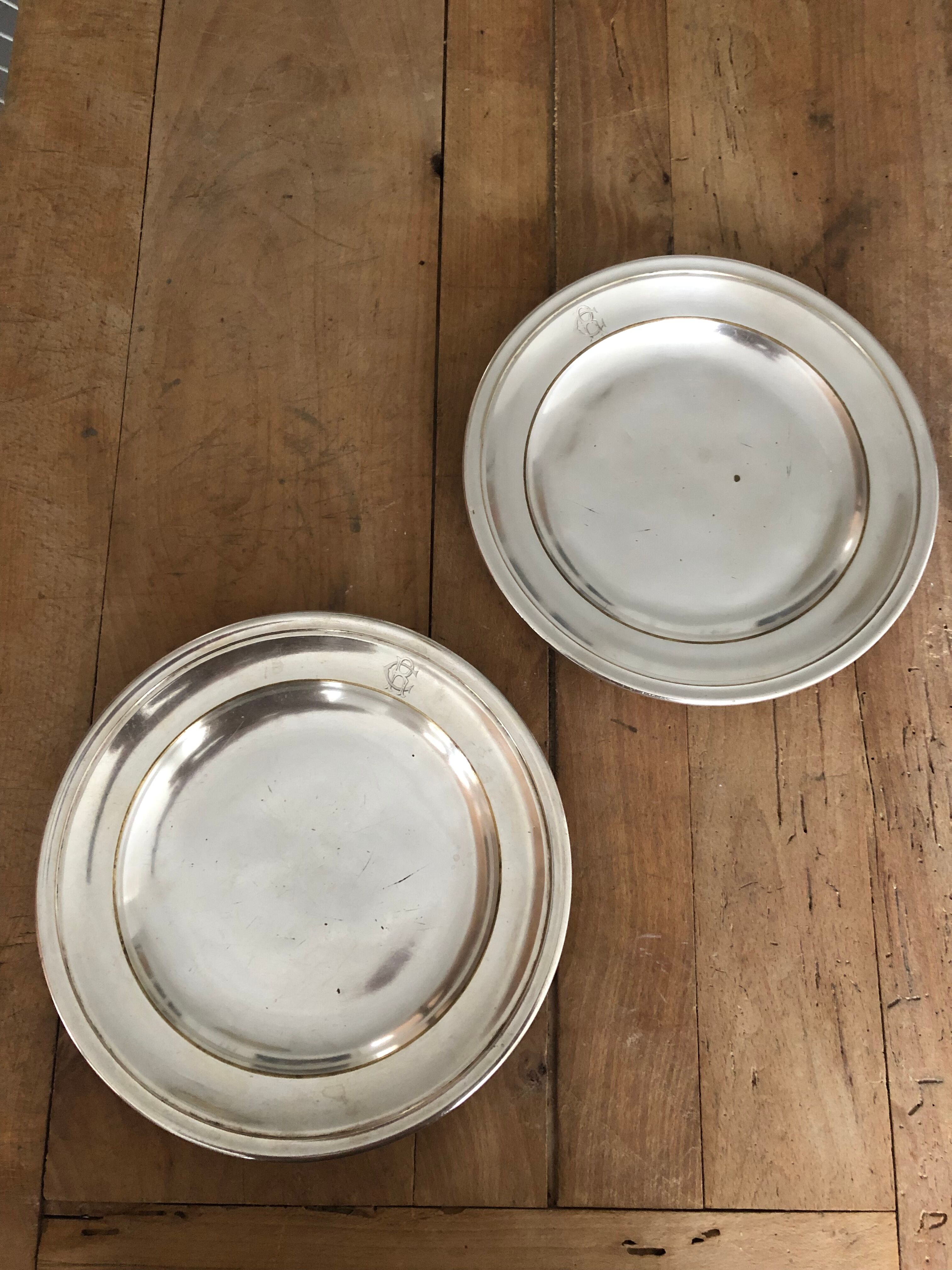 Pair of old silver metal plates