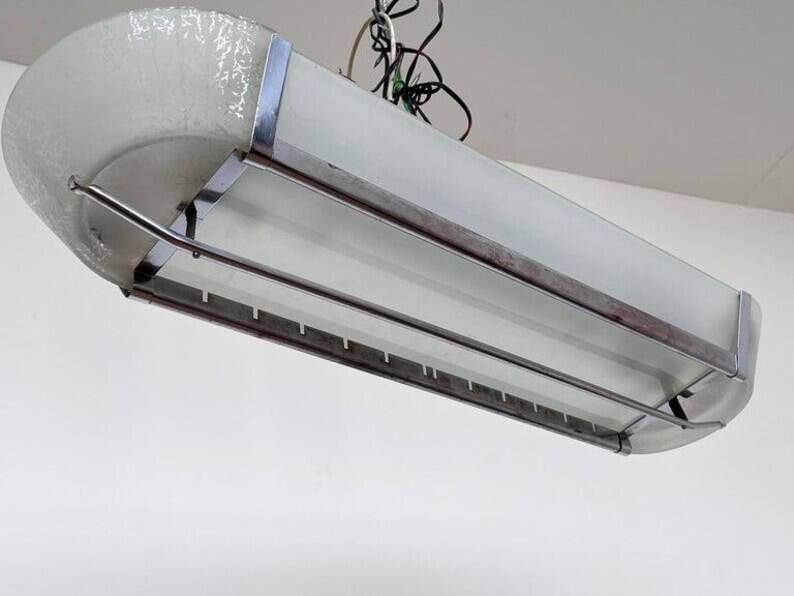 XXL design Chrome Bauhaus Chandelier or pendant - 1940s / Czechoslovakia