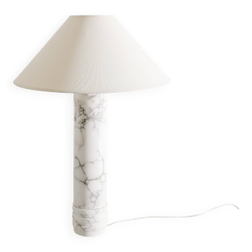 Swedish Mid Century White Marble Cylindrical Table Lamp by Bergboms, 1960s