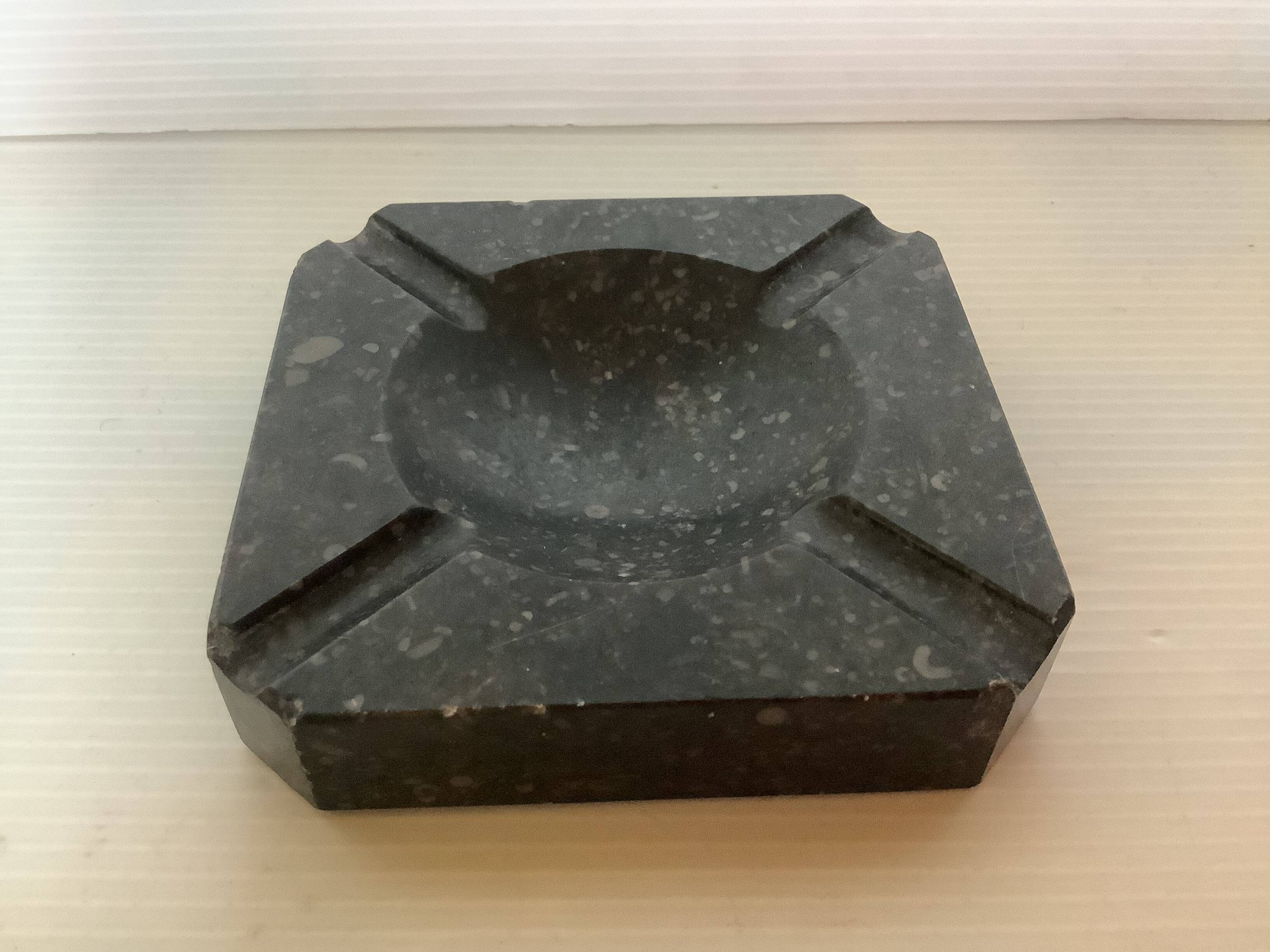 Square black marble ashtray and catchall.
