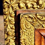 Authentic original Italian fireplace mirror, frame and pediment.