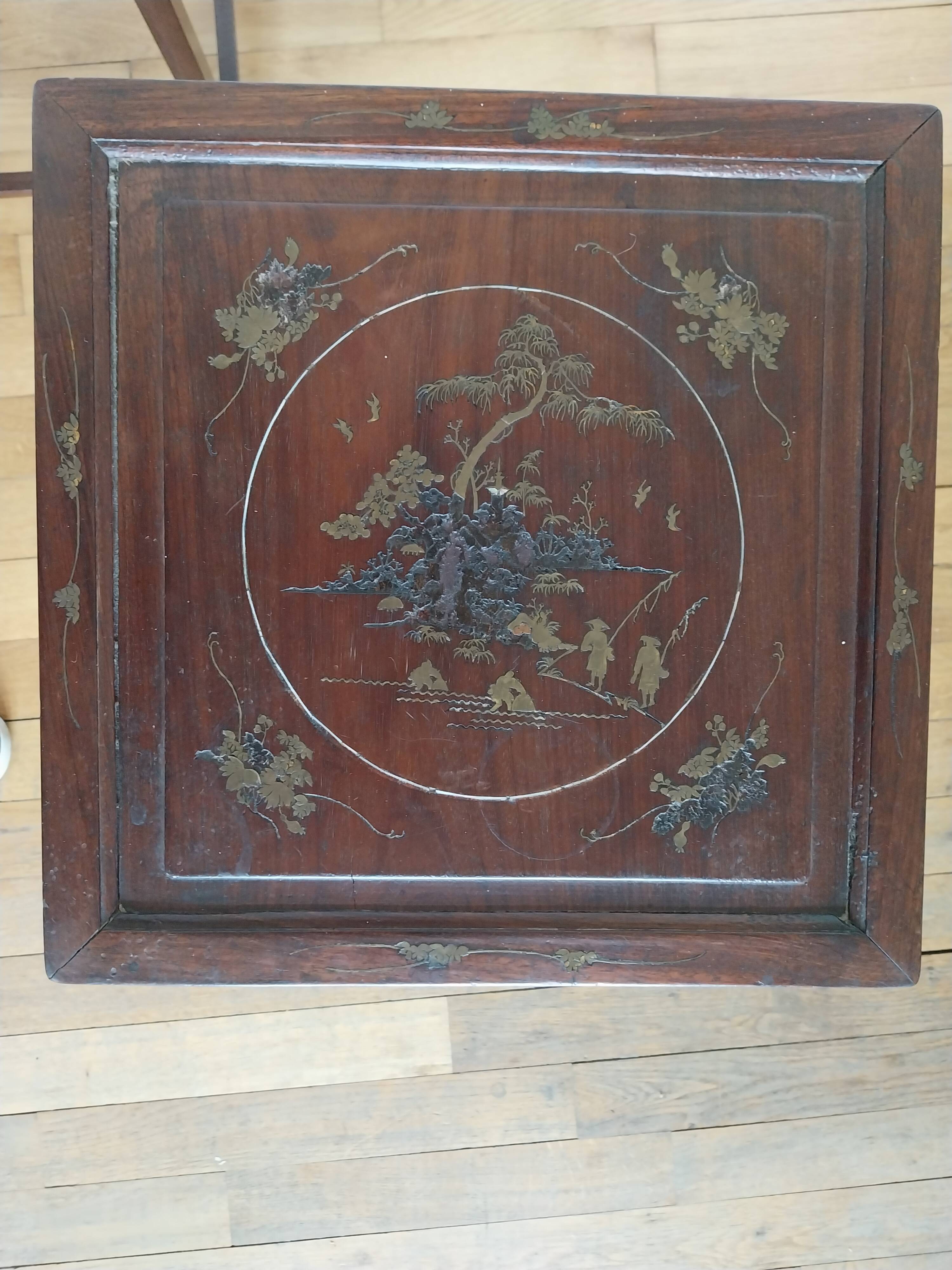 3 Chinese nesting tables in wood and brass.
