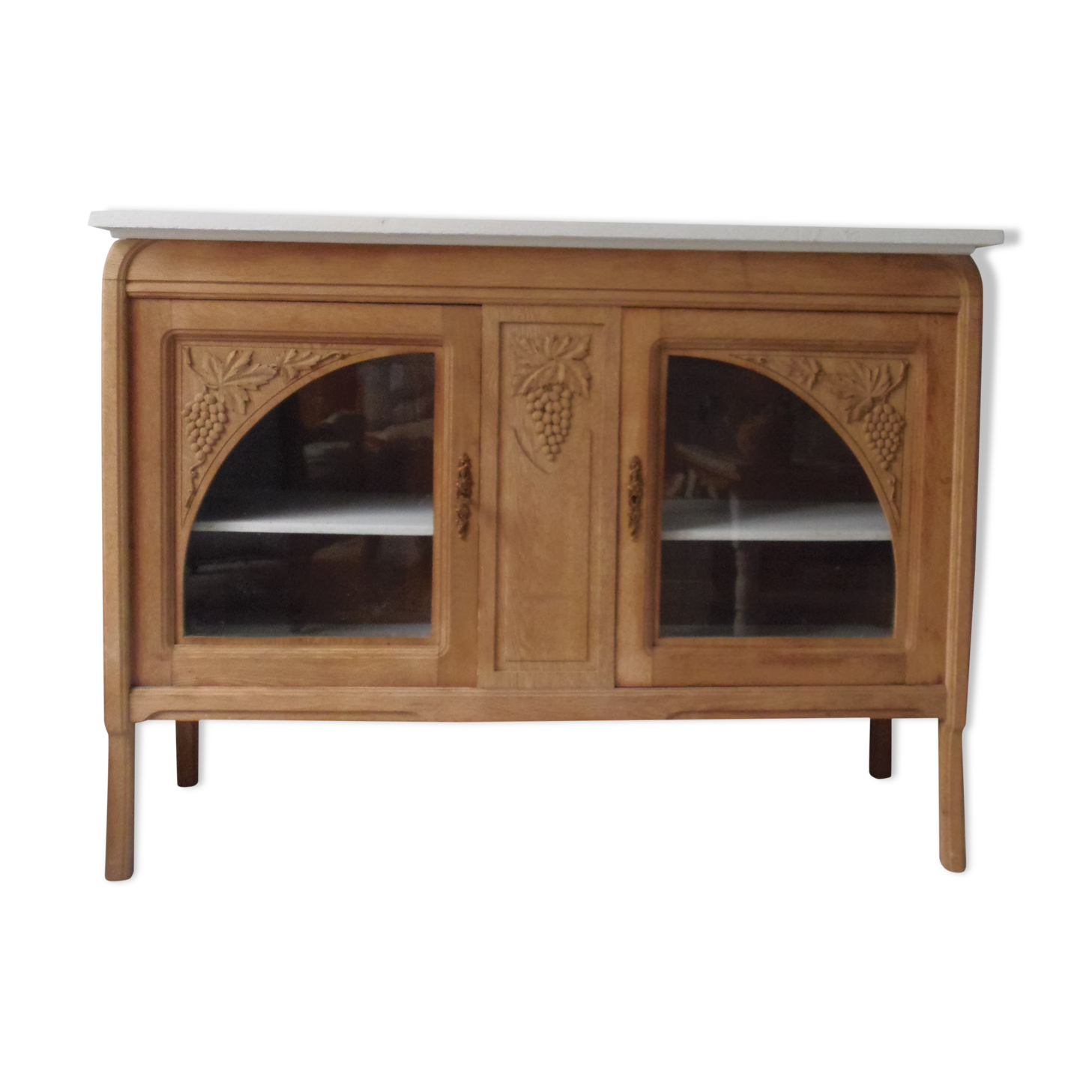 Buffet, art deco serving in oak, pearl gray patinated pine top