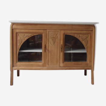 Buffet, art deco serving in oak, pearl gray patinated pine top