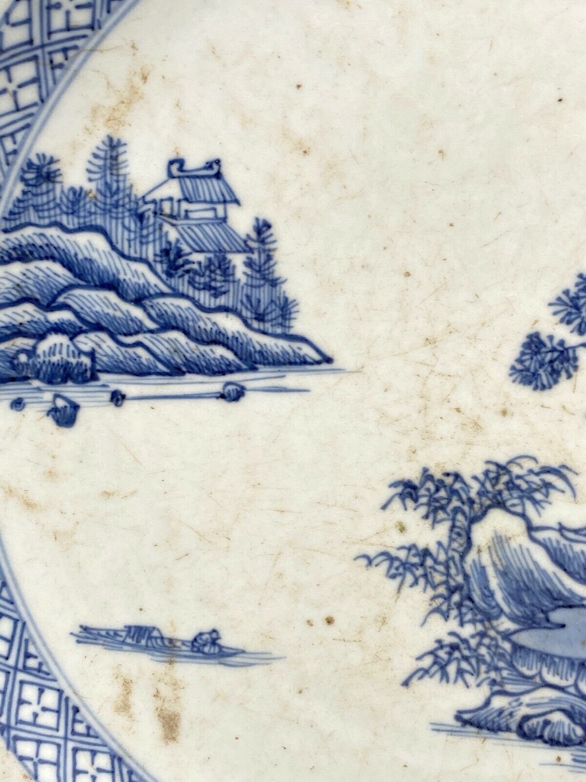 Blue and white porcelain dish China XVlllth pagoda decoration