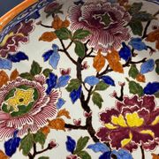 Deep dish, centerpiece, melonnière bowl in Gien earthenware, Peonies decor