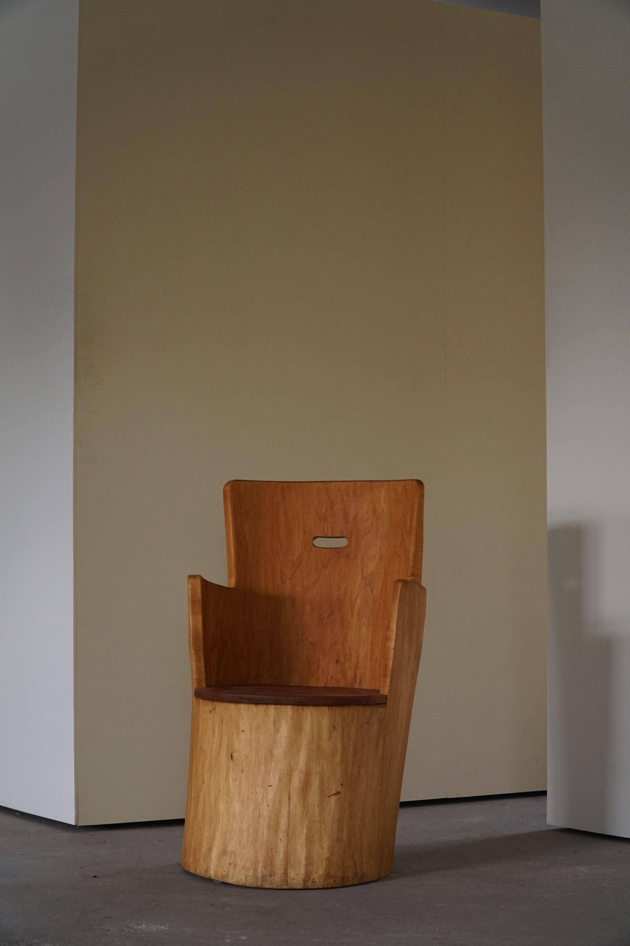 Brutalist Sculptural Trunk Armchair from the Mid-Century in Solid Pine, Swedish, 1960