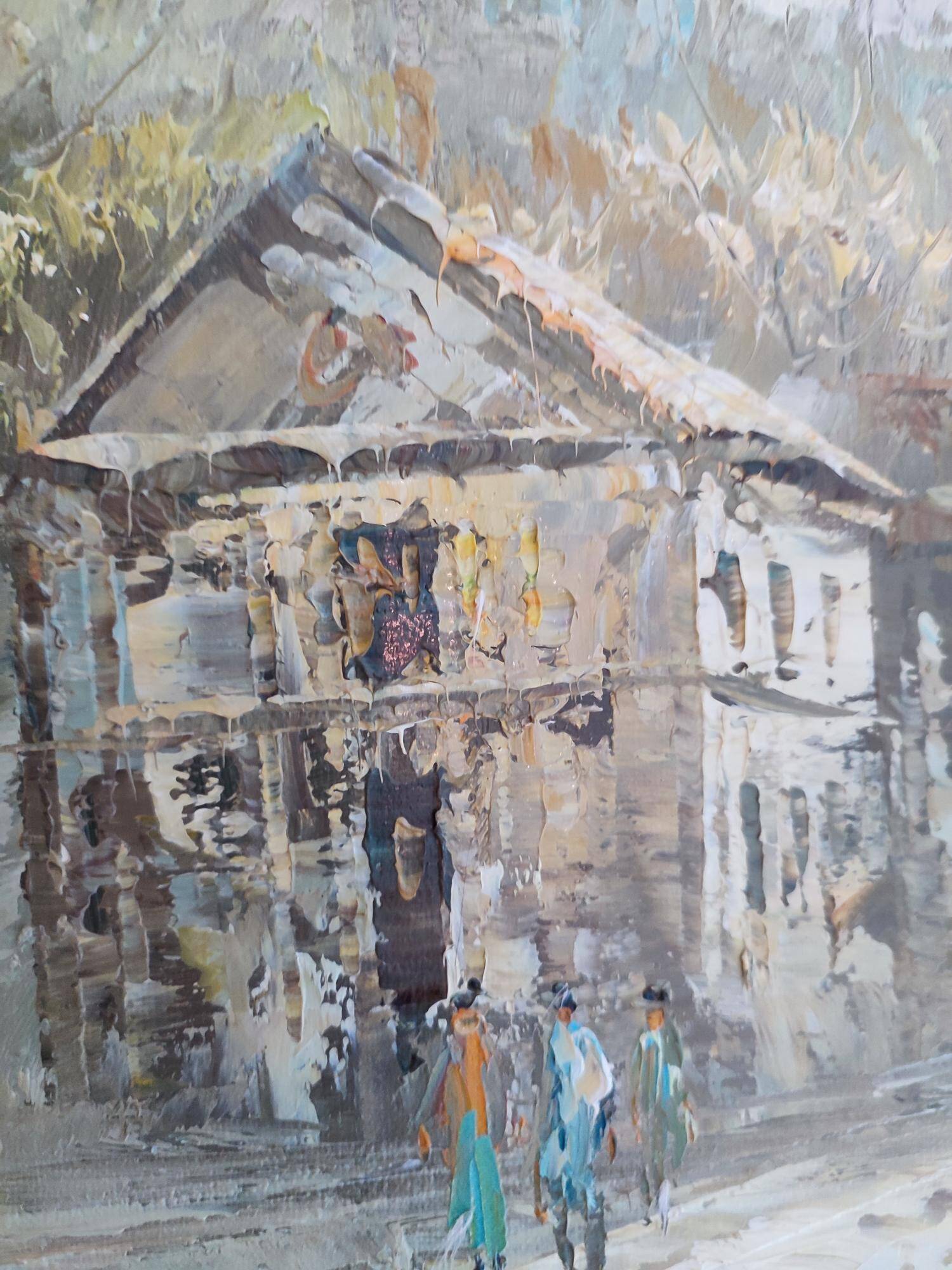Description superb painting representing the place du tertre in Paris signed caroline burnett