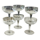 Set of 6 Baccarat-style champagne glasses. Stylized grape cluster decoration.
