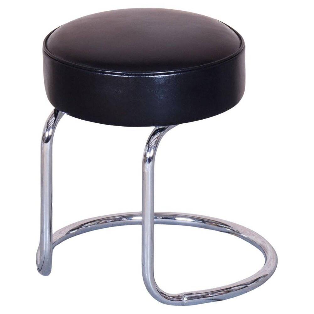Bauhaus Stool in Chrome-Plated Steel and Leather, 1950s