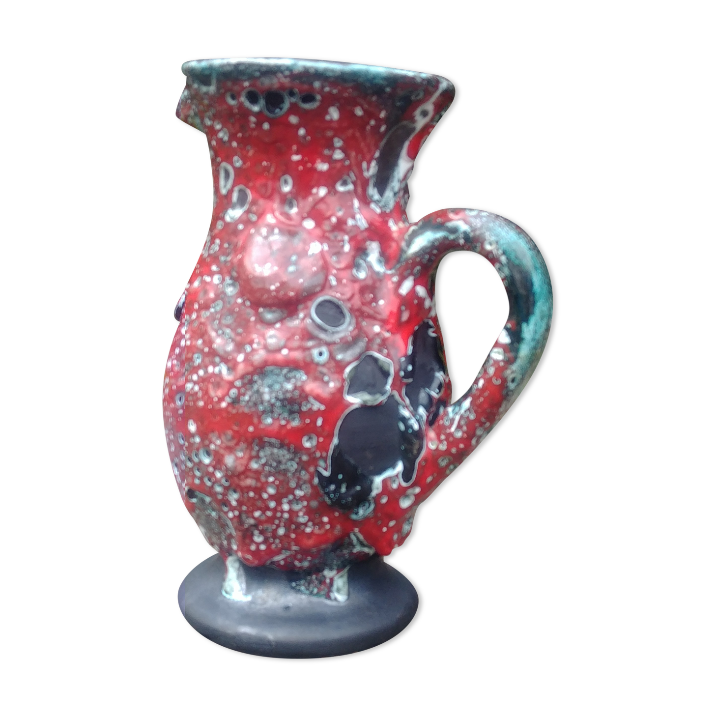 Glazed ceramic pitcher in Fat Lava style