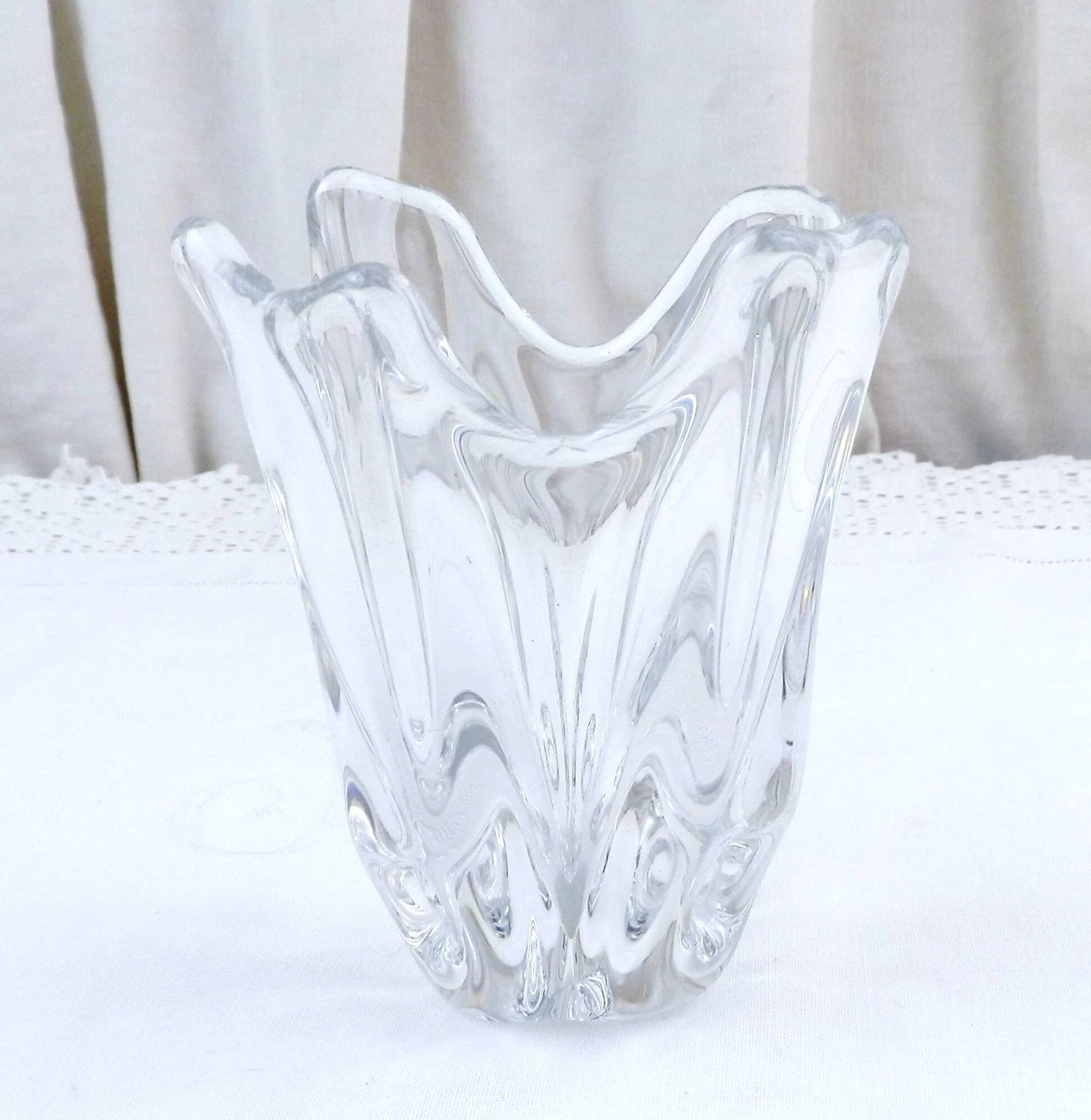 French vase, clear crystal glass, fluid organic shapes
