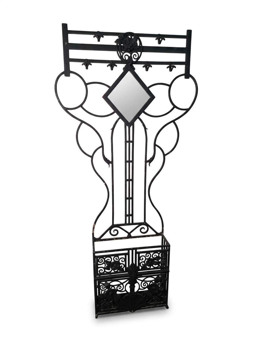 Art Deco coat rack wardrobe in wrought iron from the 1930s.